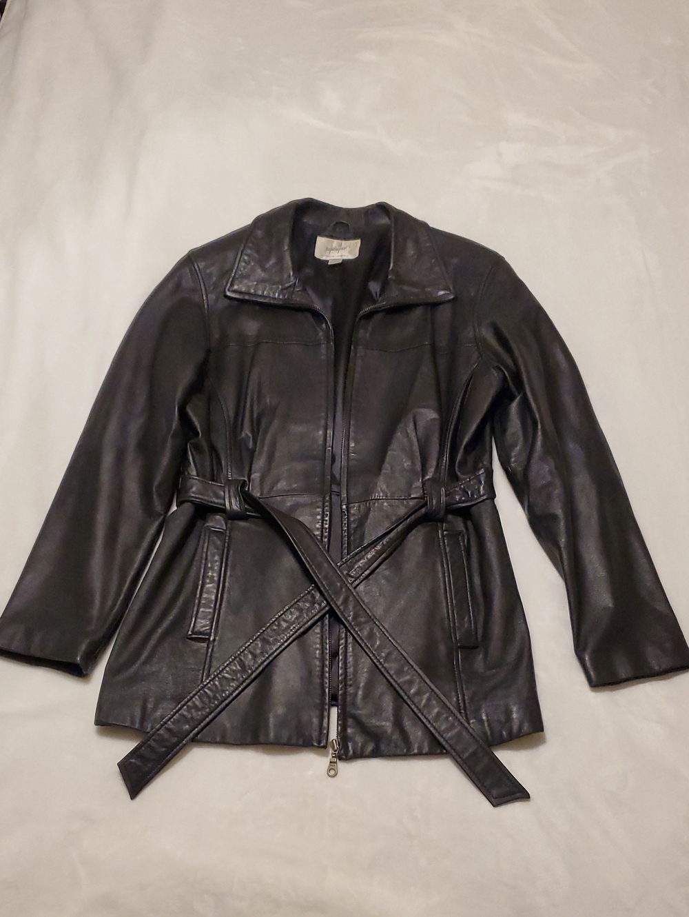 Jacqueline Ferrar Black Lambskin Leather Belted Jacket